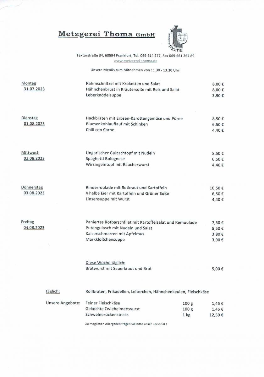 Metzgerei Thoma Fleischerei, Partyservice & Catering, Frankfurt am